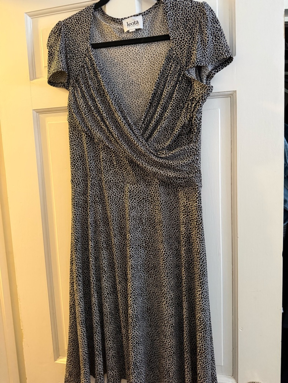 Leota Black and White Midi Wrap Dress